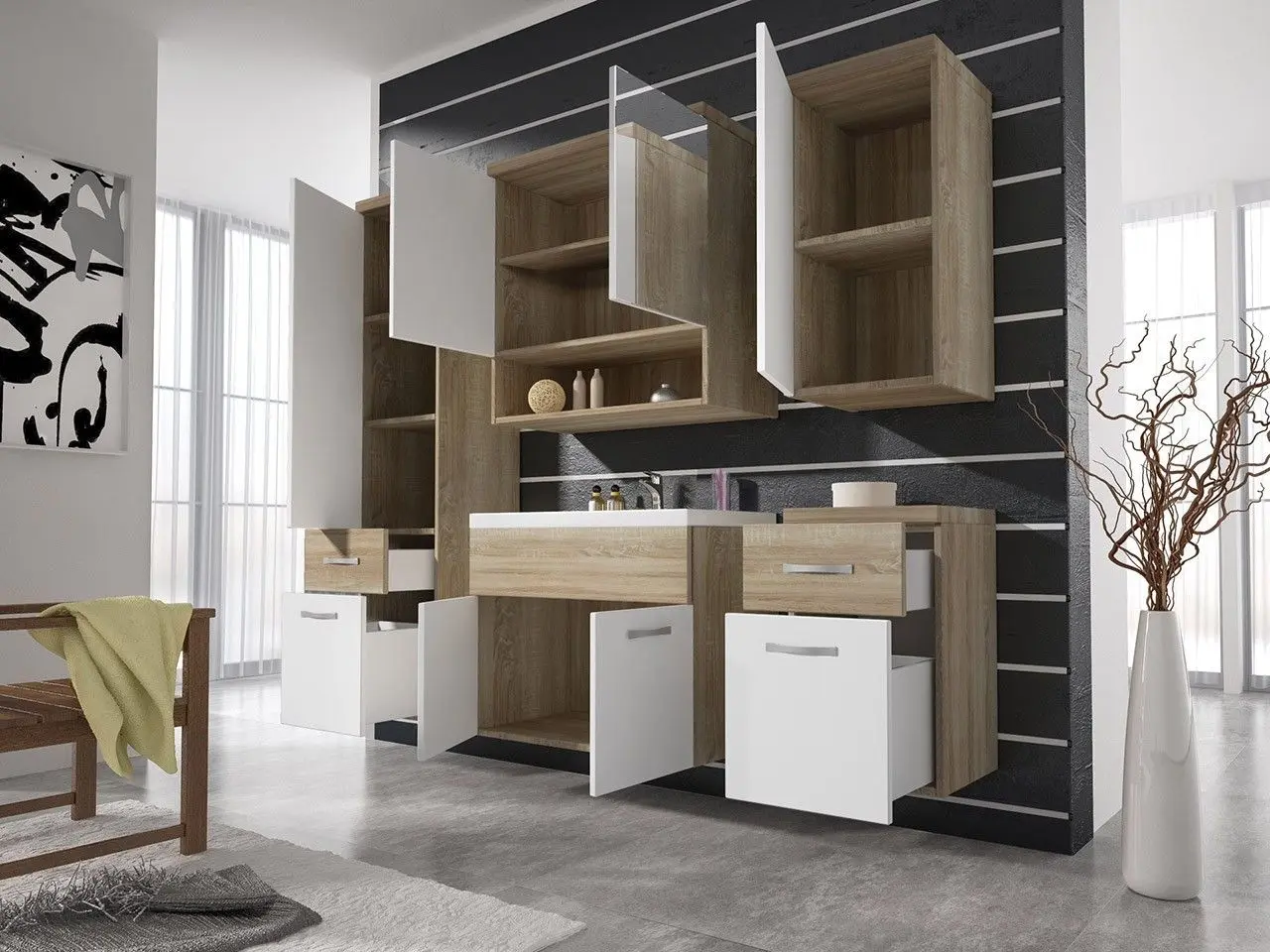 Set de mobila Mirjan24 Lumia/Bella II (White/White Gloss)