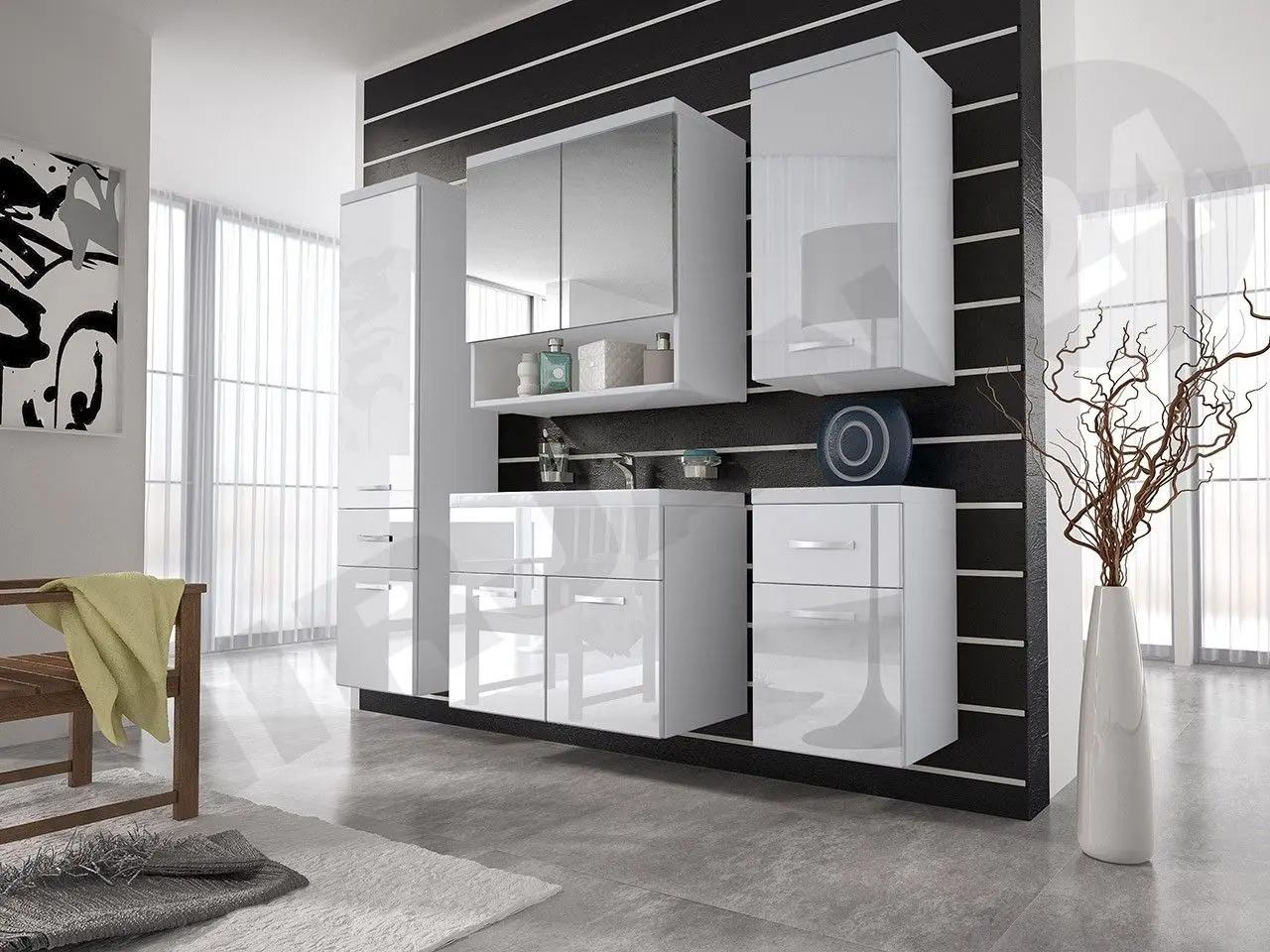 Set de mobila Mirjan24 Lumia/Bella II (White/White Gloss)