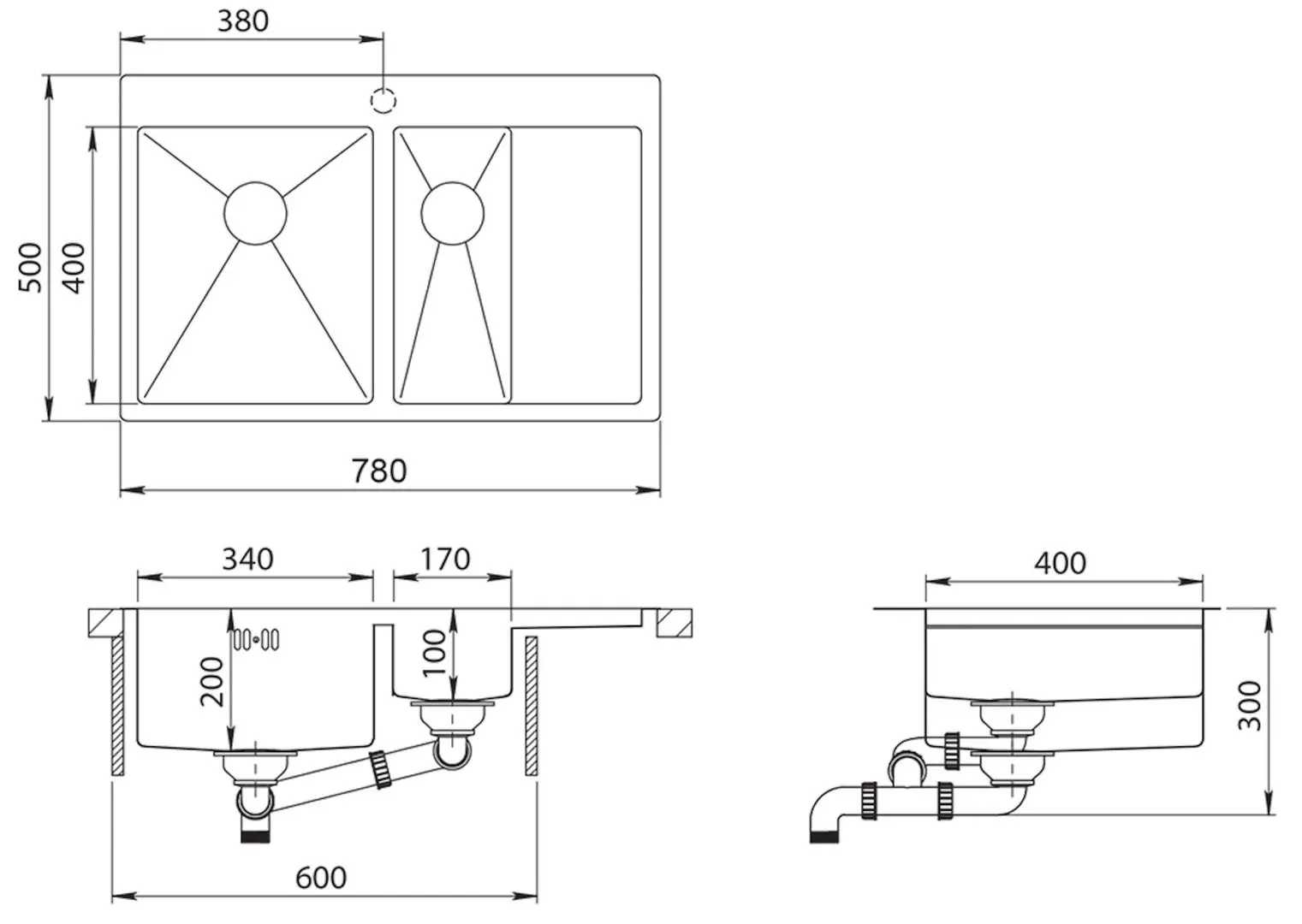 Chiuveta Aquasanita Luna Lun 151N-L (Inox)