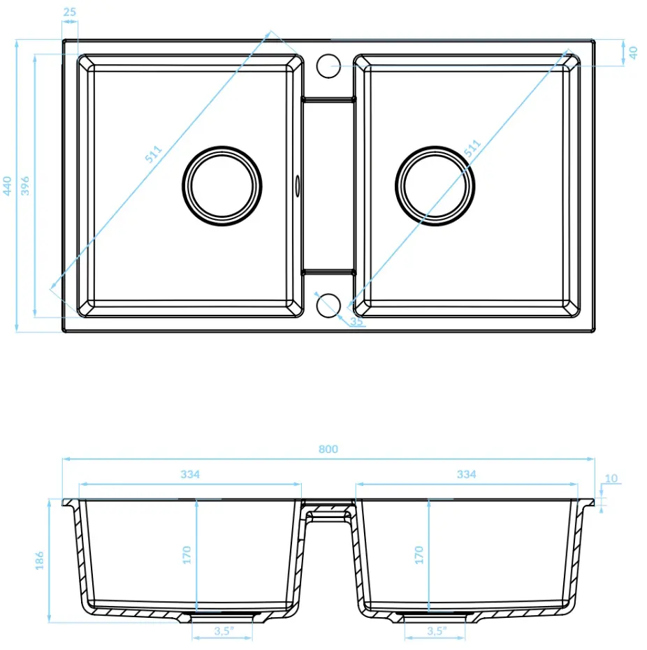 Chiuveta Backer Nona Duo 80x44 (Black)