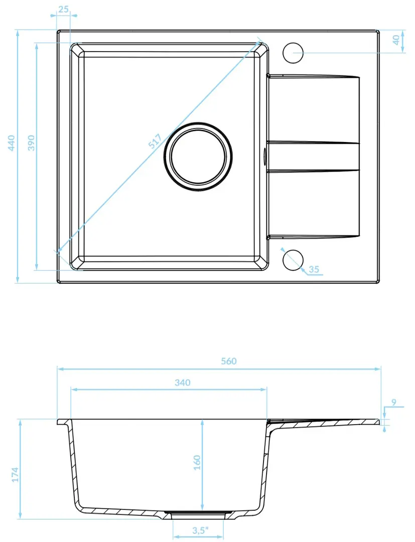 Chiuveta Backer Nona Solo 56x44 (Grey)