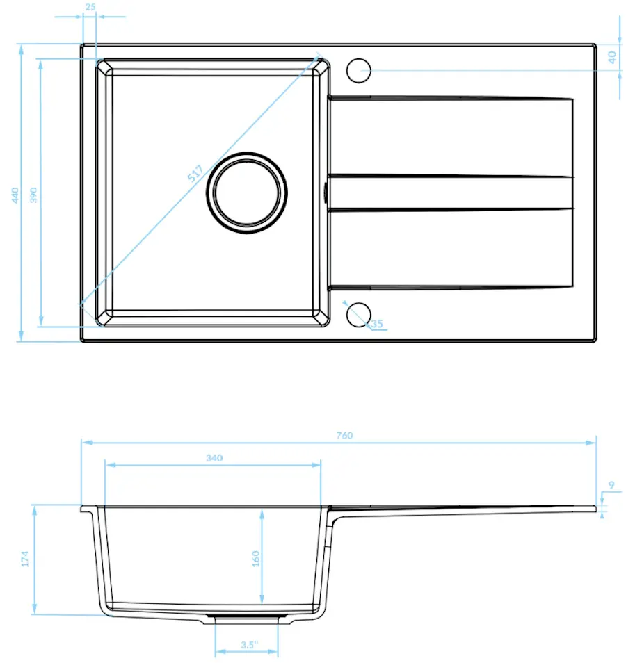 Chiuveta Backer Nona Wing 76x44 (Black)