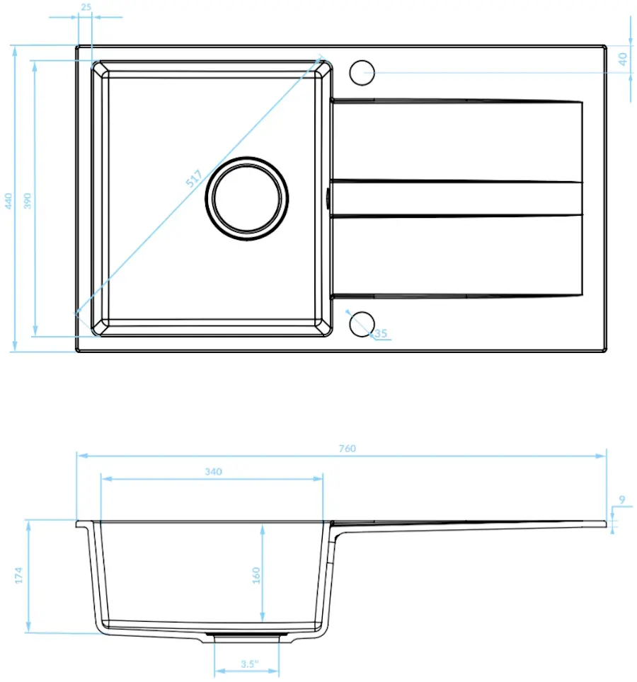 Chiuveta Backer Nona Wing 76x44 (Grey)