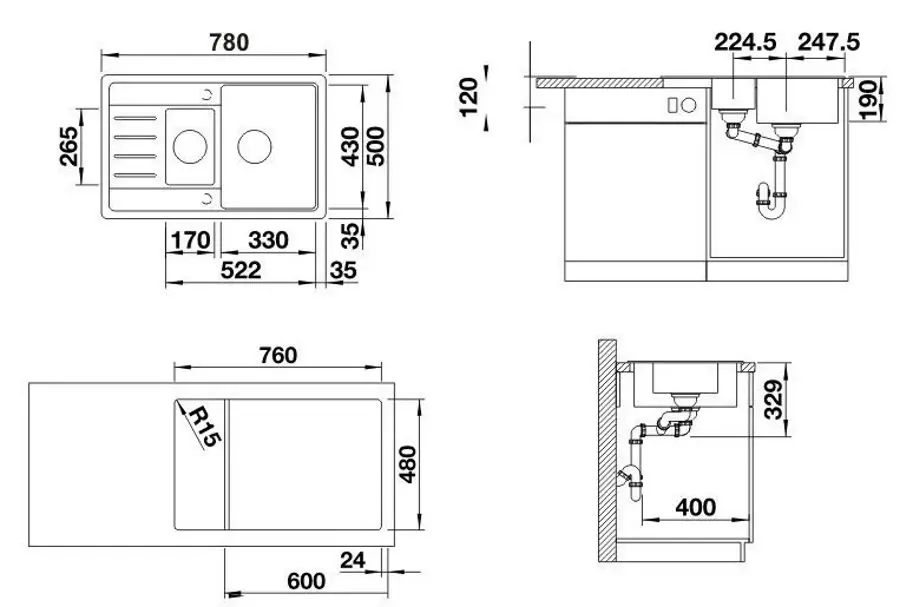 Chiuveta Blanco Legra 6S Compact 521303 (Alumetalic)