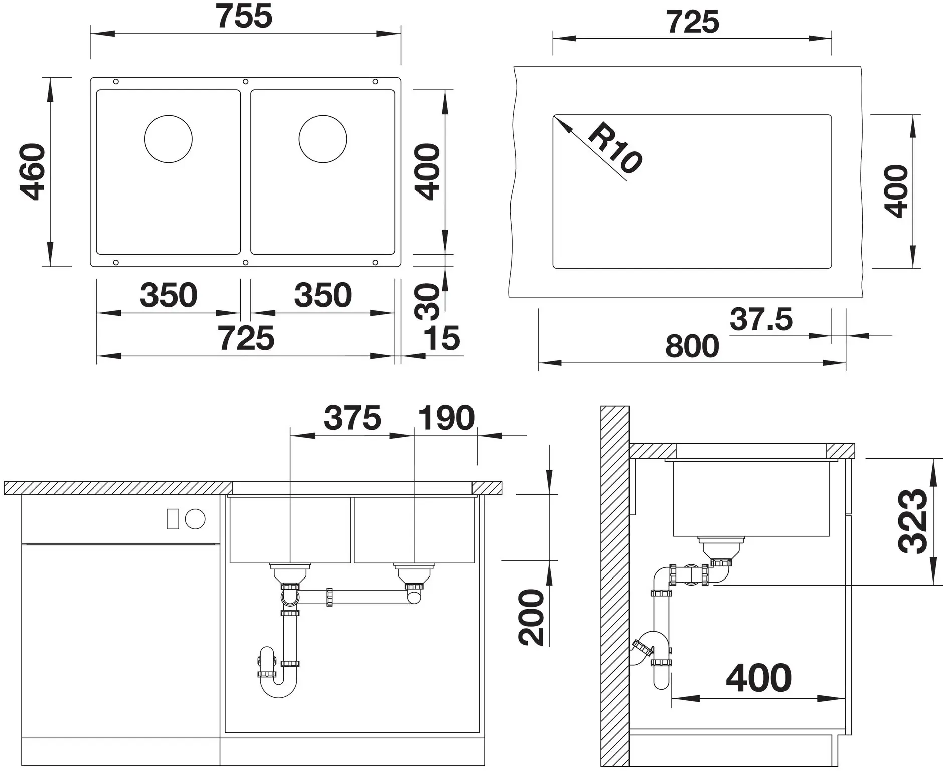 Кухонная мойка Blanco Subline 350/350-U (Black) - 4