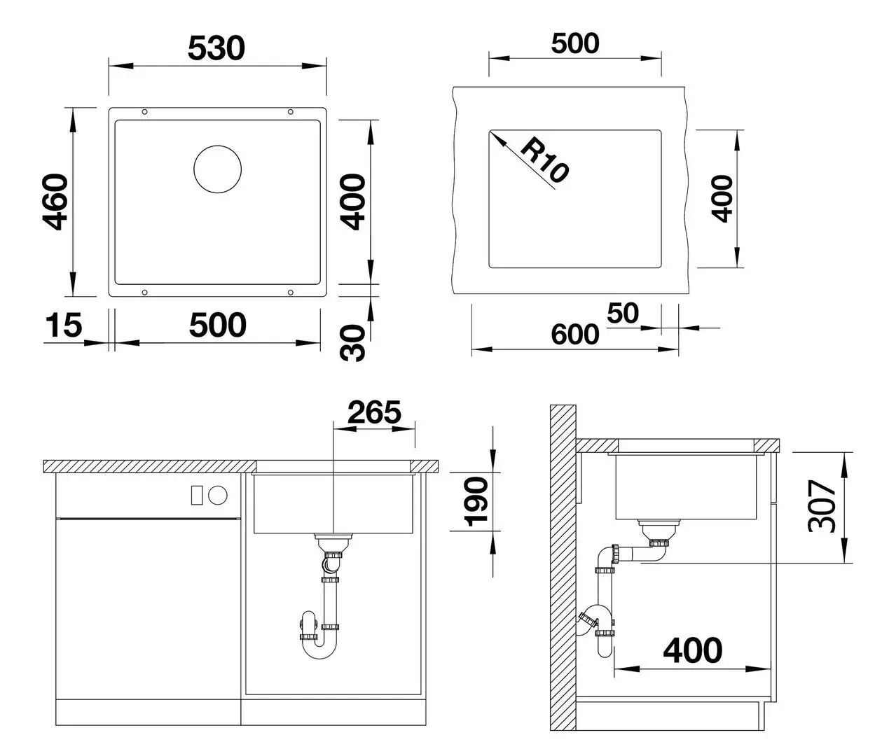 Chiuveta Blanco Subline 500-U 523432 (Anthracite)