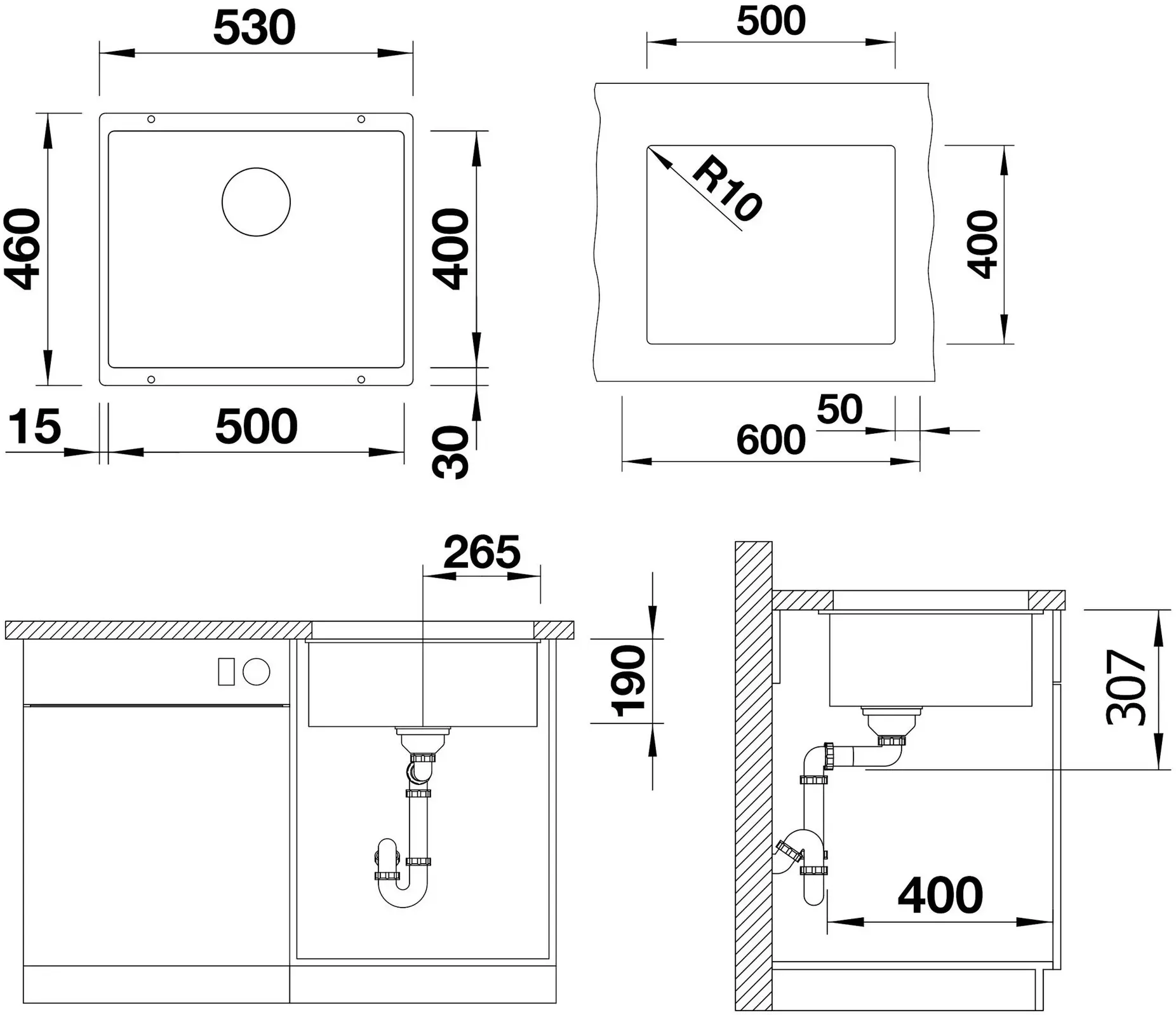 Chiuveta Blanco Subline 500-U 523436 (White) - 3