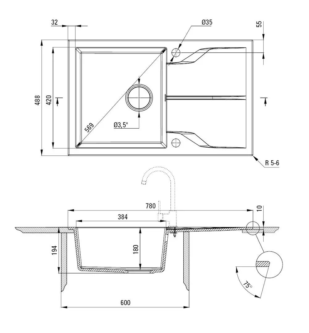 Chiuveta Deante Andante Flush ZQN-N11F (Black Nero)