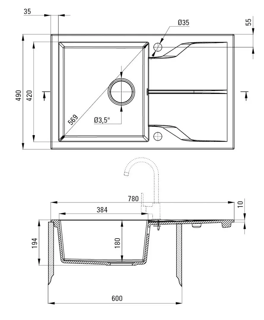 Кухонная мойка Deante Andante ZQN-N113 (Black Nero Matte)