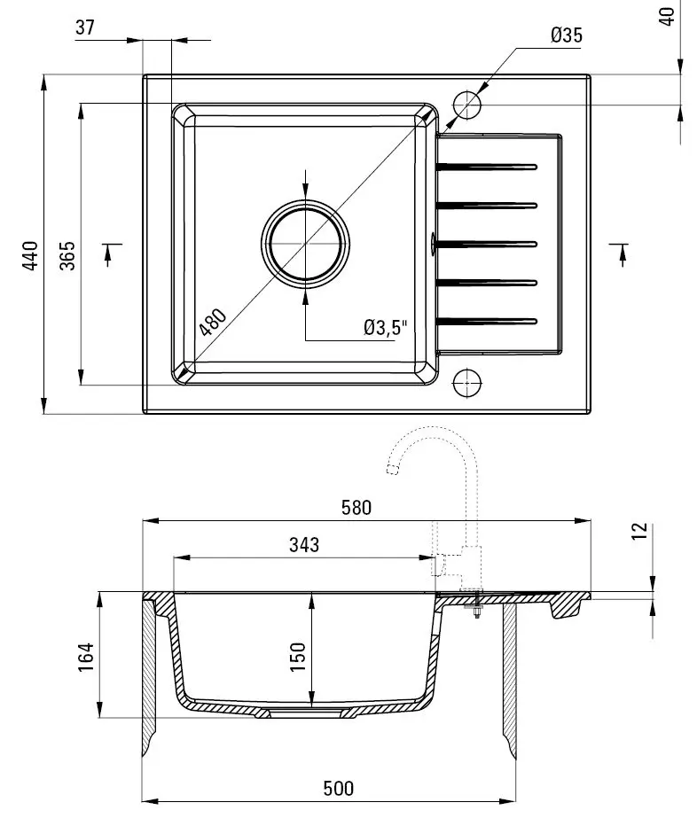 Set chiuveta + baterie Deante Zobra ZQZA211A (Graphite)