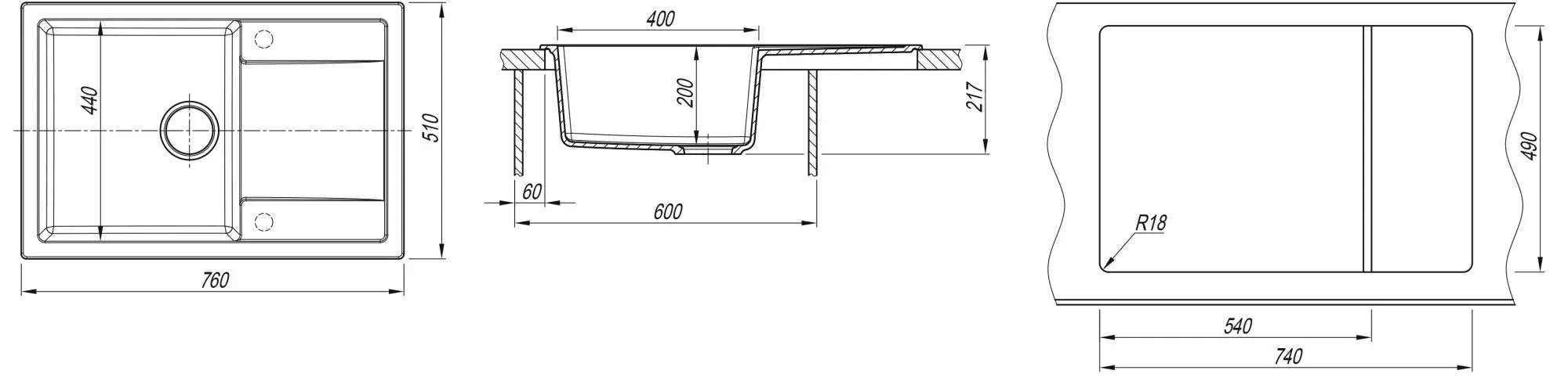 Chiuveta Dr. Gans Tehno 760 (Graphite) - 2
