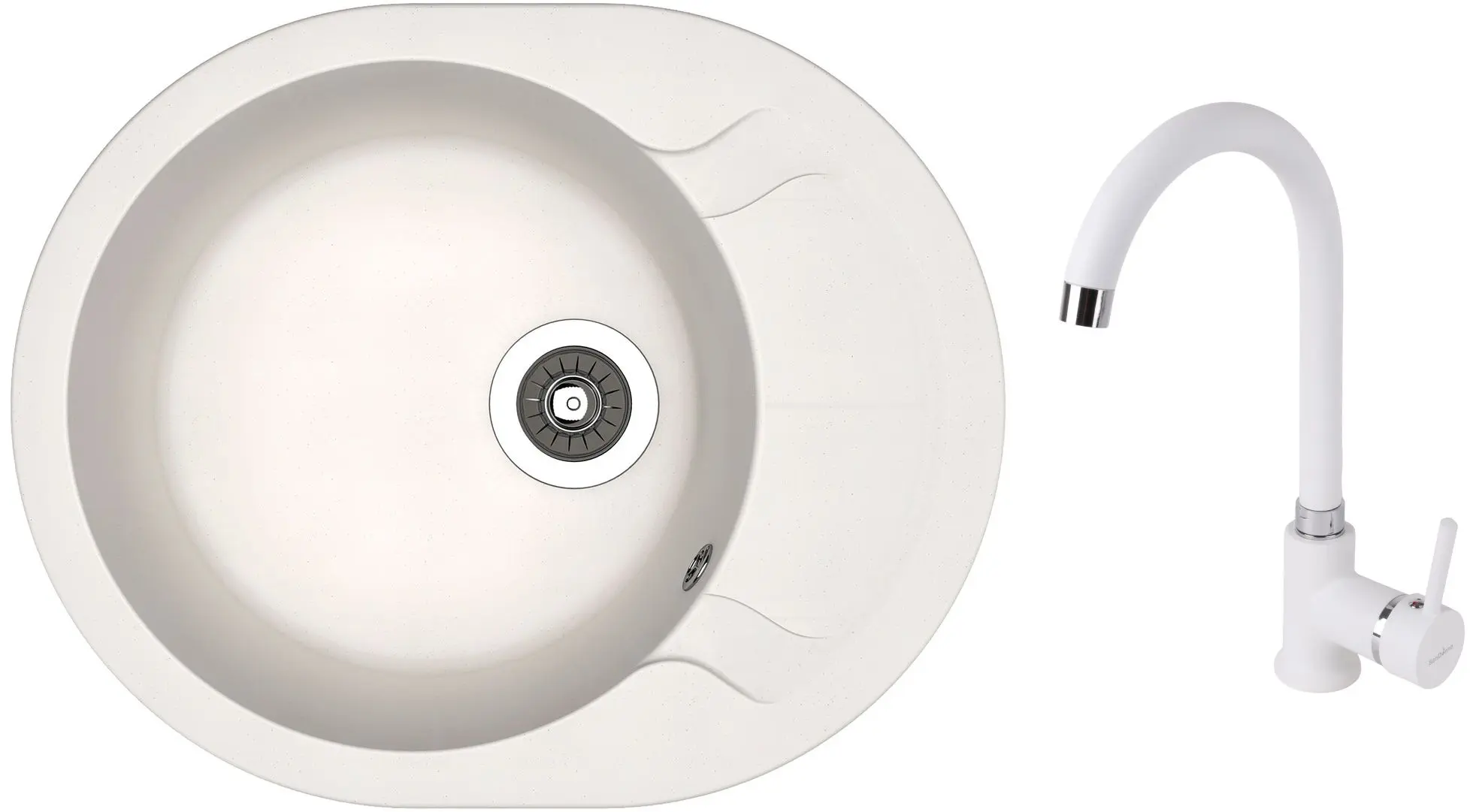 Кухонная мойка + смеситель Dr.Gans Berta 580+SanDonna F7073 (White)