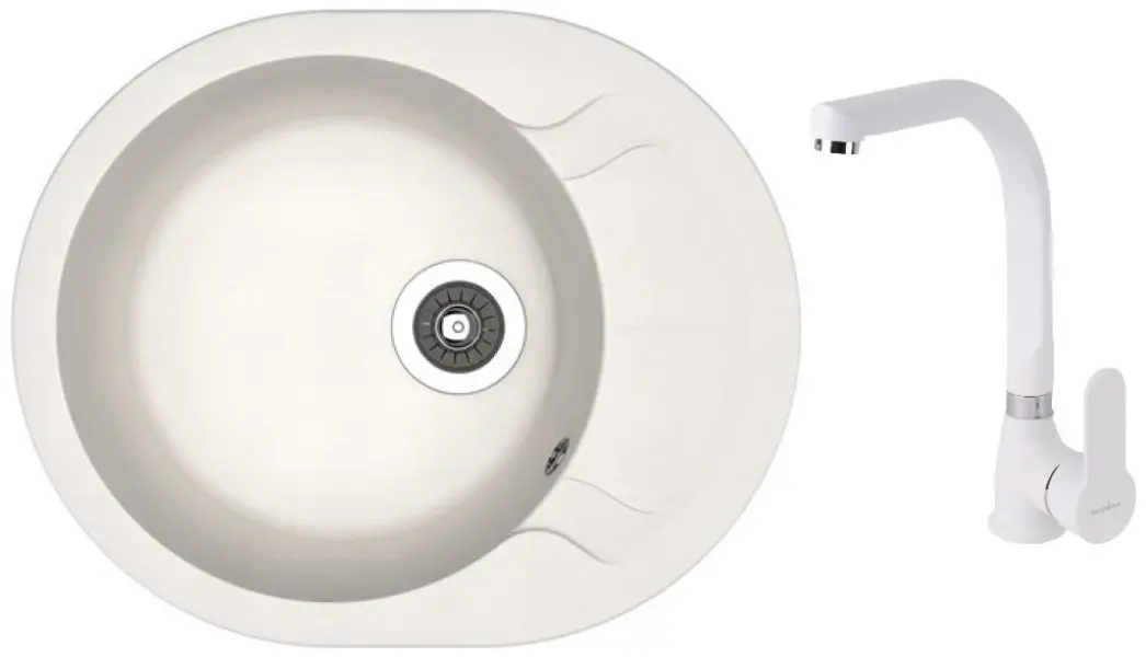 Кухонная мойка + смеситель Dr.Gans Berta 580+SanDonna F7103 (White)