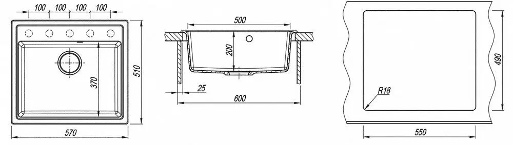Кухонная мойка + смеситель Dr.Gans Nica 570+SanDonna F1066 (Grey) - 7