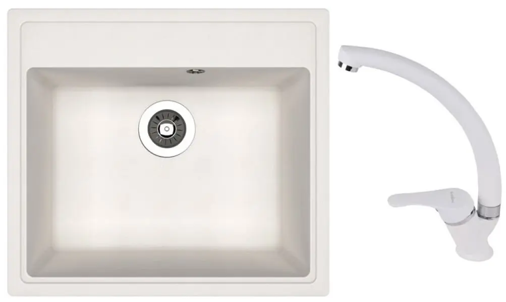 Кухонная мойка + смеситель Dr.Gans Nica 570+SanDonna F1069 (White)
