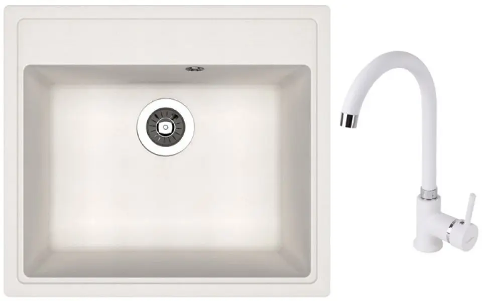 Кухонная мойка + смеситель Dr.Gans Nica 570+SanDonna F7073 (White)