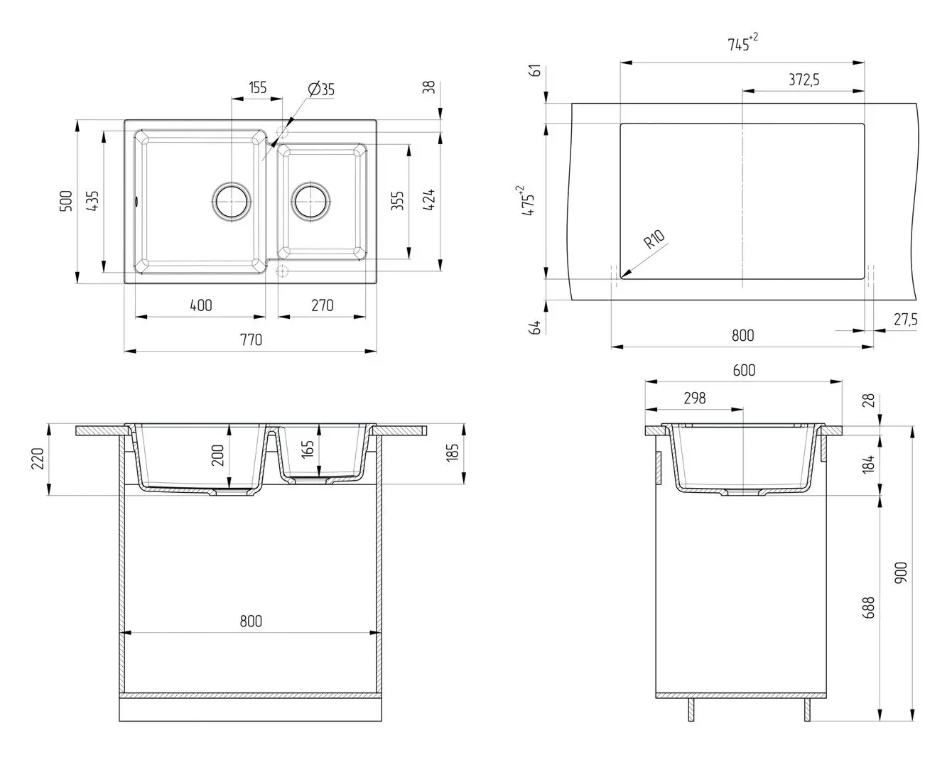 Кухонная мойка Elefant E-55-328 (Beige) - 3