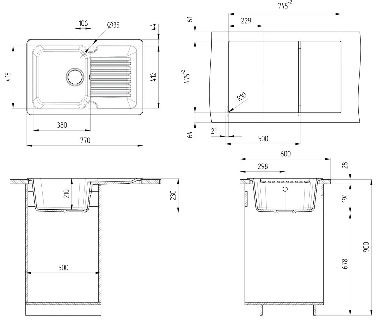 Кухонная мойка Elefant E-56-310 (Gray) - 3