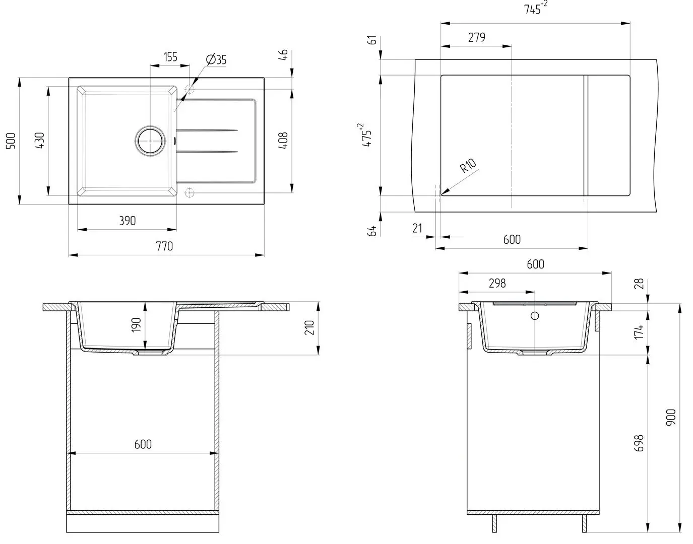 Кухонная мойка Elefant E-57-341 (White) - 2