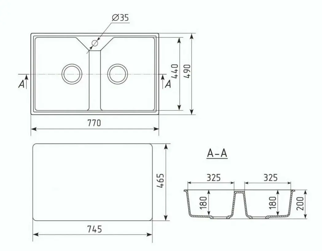 Кухонная мойка Elefant Standart E-770-3 (Grey) - 3