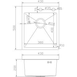 Chiuveta de bucatarie cu baterie, dozator si picurator Fabiano 50x43 (Satin) Thumb