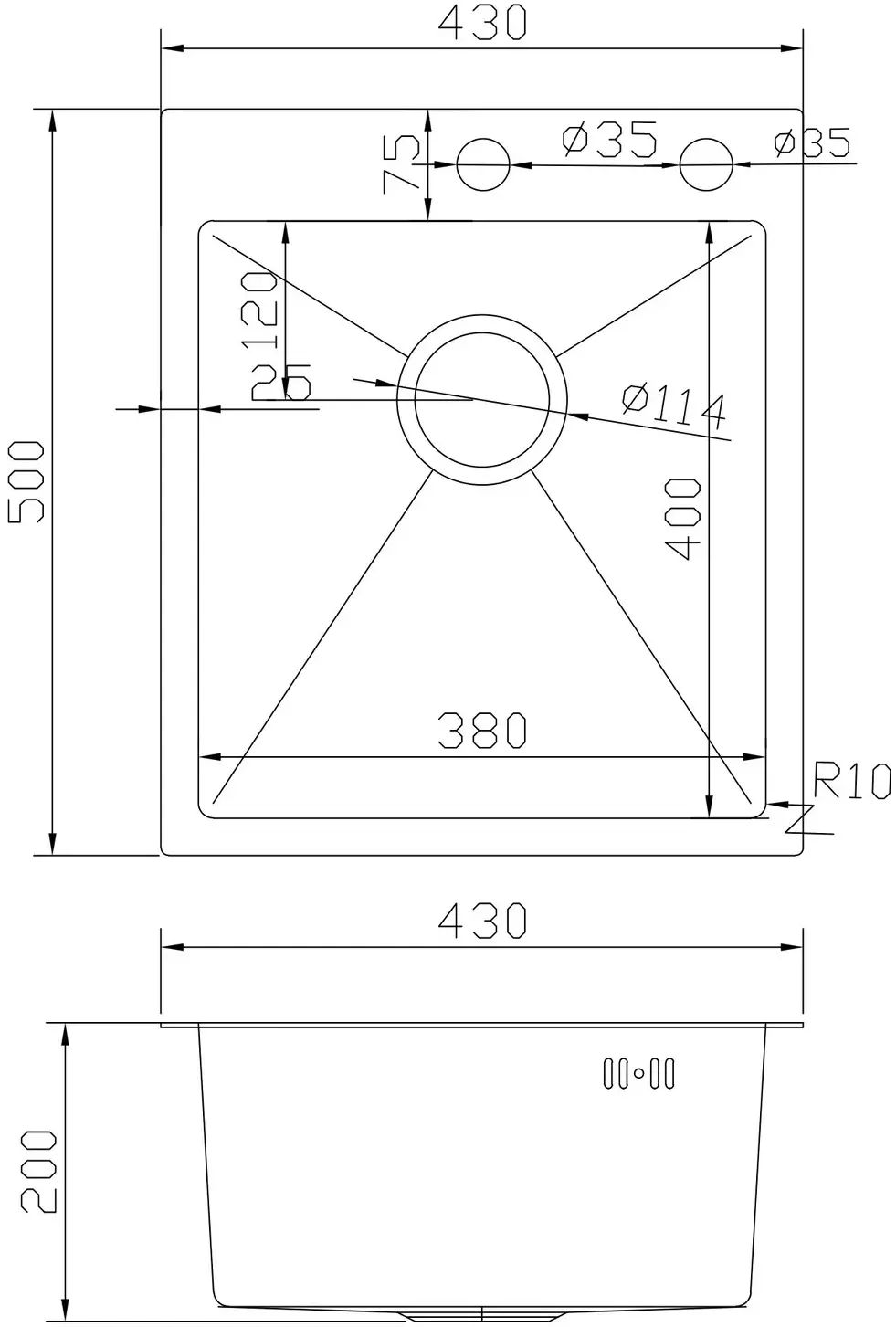 Chiuveta de bucatarie cu baterie, dozator si picurator Fabiano 50x43 (Satin)