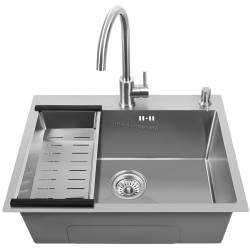 Chiuveta de bucatarie cu baterie, dozator si picurator Fabiano 60x45 (Satin)