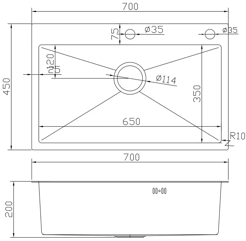Chiuveta de bucatarie cu baterie, dozator si picurator Fabiano 70x45 (Satin)