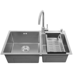 Chiuveta de bucatarie cu baterie, dozator si picurator Fabiano 78x43 (Satin)