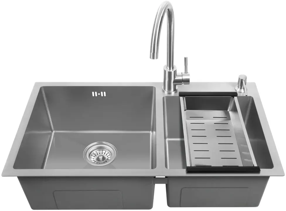 Кухонная мойка cо смесителем, дозатором и корзиной Fabiano 78x43 (Satin)