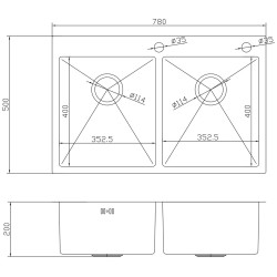 Chiuveta de bucatarie cu baterie, dozator si picurator Fabiano 78x50 (Satin) Thumb