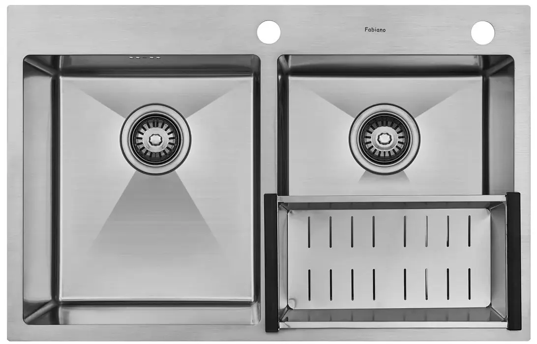 Chiuveta de bucatarie cu baterie, dozator si picurator Fabiano 78x50 (Satin)