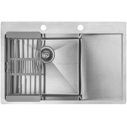 Chiuveta de bucatarie cu baterie, dozator si picurator Fabiano 78x51 R (Satin)