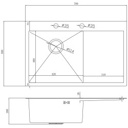 Chiuveta de bucatarie cu baterie, dozator si picurator Fabiano 78x51 R (Satin) Thumb