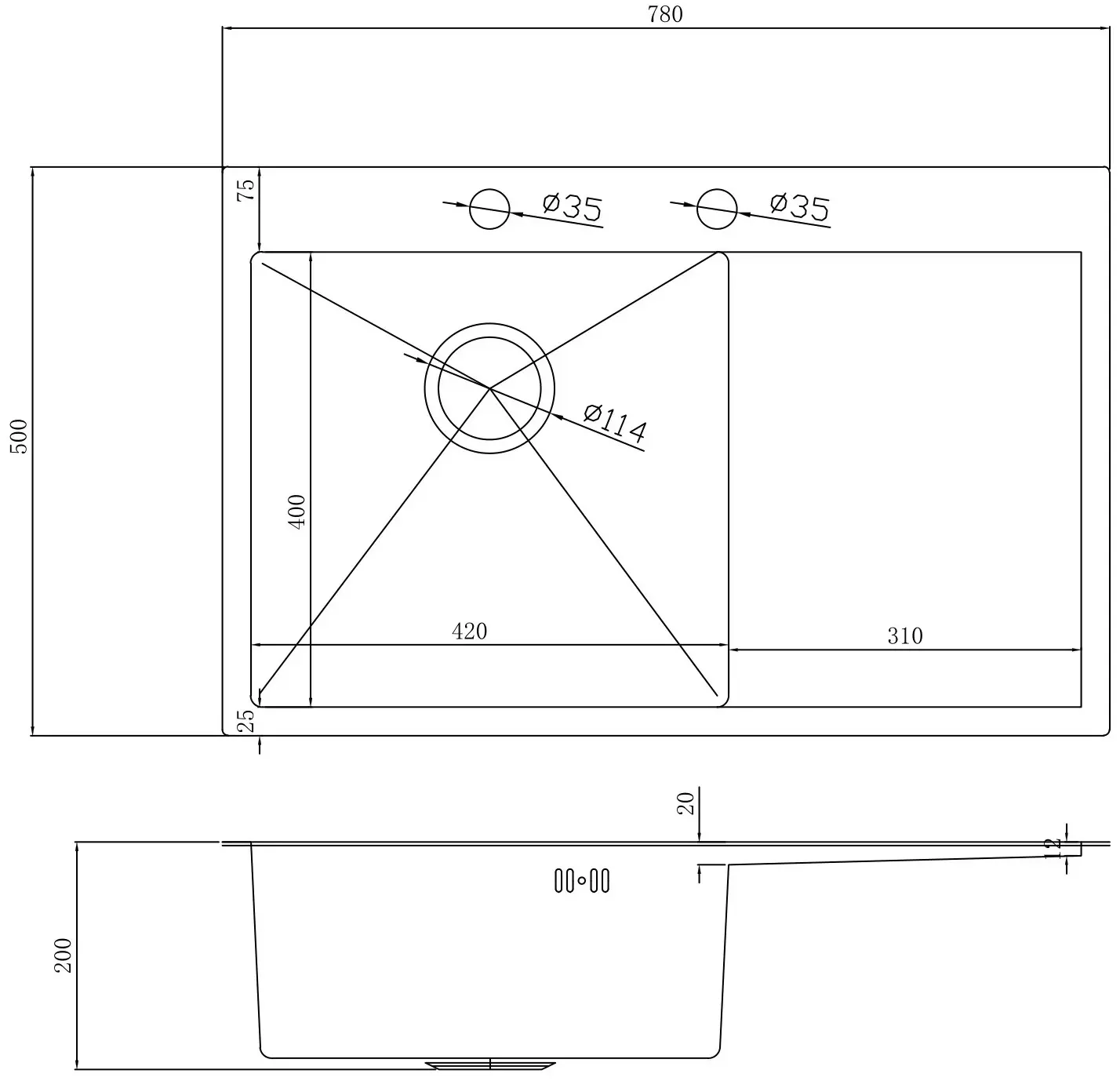 Chiuveta de bucatarie cu baterie, dozator si picurator Fabiano 78x51 R (Satin)
