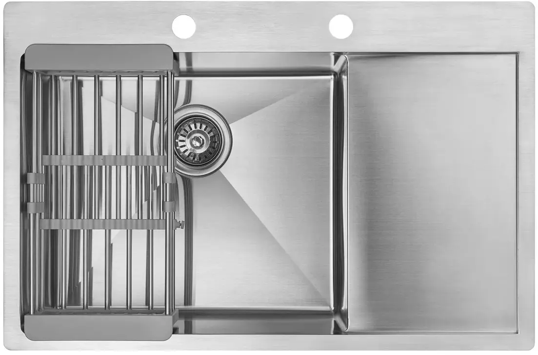 Chiuveta de bucatarie cu baterie, dozator si picurator Fabiano 78x51 R (Satin)