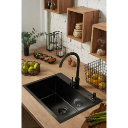 Chiuveta de bucătărie cu baterie si dozator Fabiano Nano PVD 60x45 (Black) Thumb