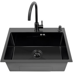 Chiuveta de bucătărie cu baterie si dozator Fabiano Nano PVD 60x45 (Black)