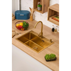 Chiuveta de bucatarie cu baterie si dozator Fabiano Nano PVD 60x45 (Gold) Thumb