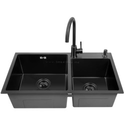 Chiuveta de bucatarie cu baterie si dozator Fabiano Nano PVD 78x43 (Black)