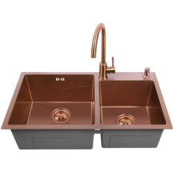 Chiuveta de bucatarie cu baterie si dozator Fabiano Nano PVD 78x43 (Bronze)