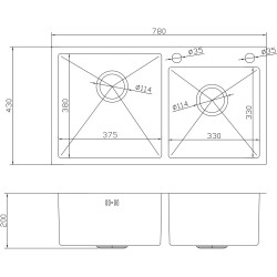 Chiuveta de bucatarie cu baterie si dozator Fabiano Nano PVD 78x43 (Bronze) Thumb