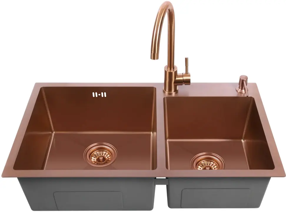 Chiuveta de bucatarie cu baterie si dozator Fabiano Nano PVD 78x43 (Bronze)