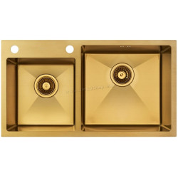 Chiuveta de bucatarie cu baterie si dozator Fabiano Nano PVD 78x43 (Gold)