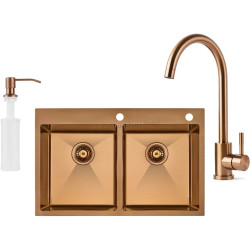 Chiuveta de bucatarie cu baterie si dozator Fabiano Nano PVD 78x50 (Bronze)
