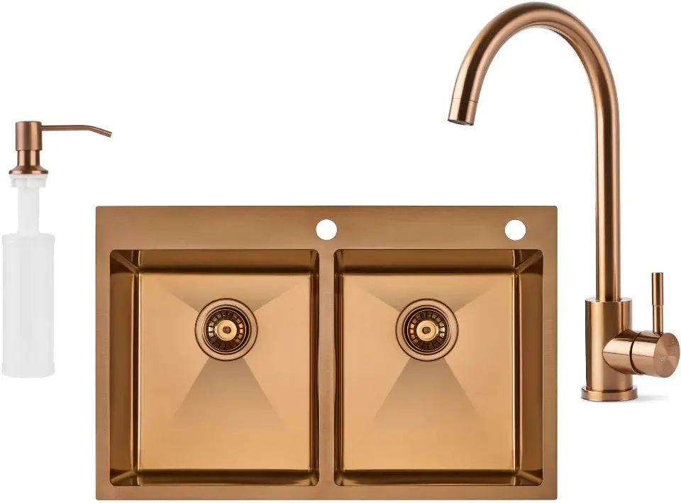 Кухонная мойка cо смесителем и дозатором Fabiano Nano PVD 78x50 (Bronze)