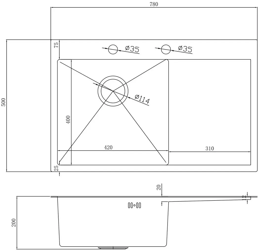 Chiuveta de bucatarie cu baterie si dozator Fabiano Nano PVD 78x51 (Bronze)