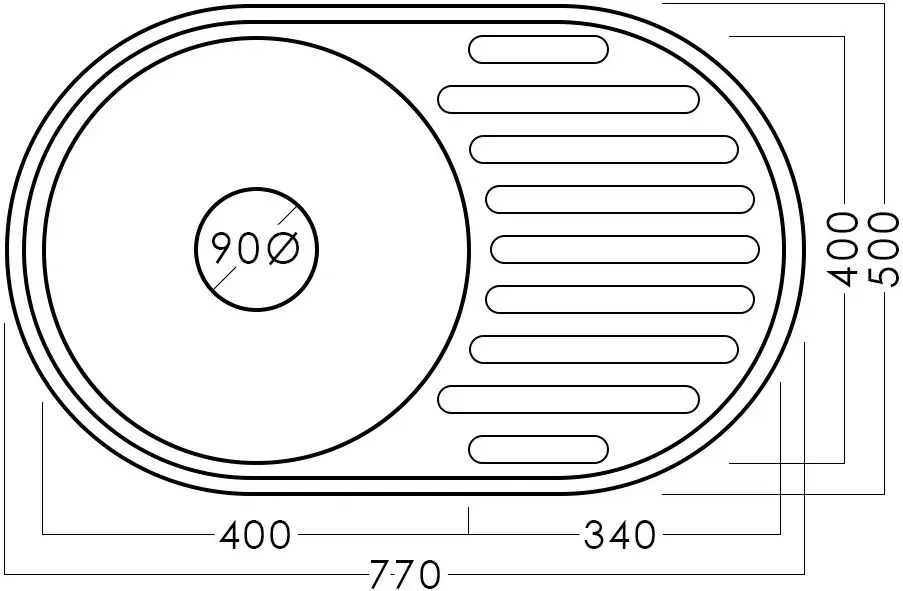 Chiuveta Fabiano 77x50cm R (Inox)