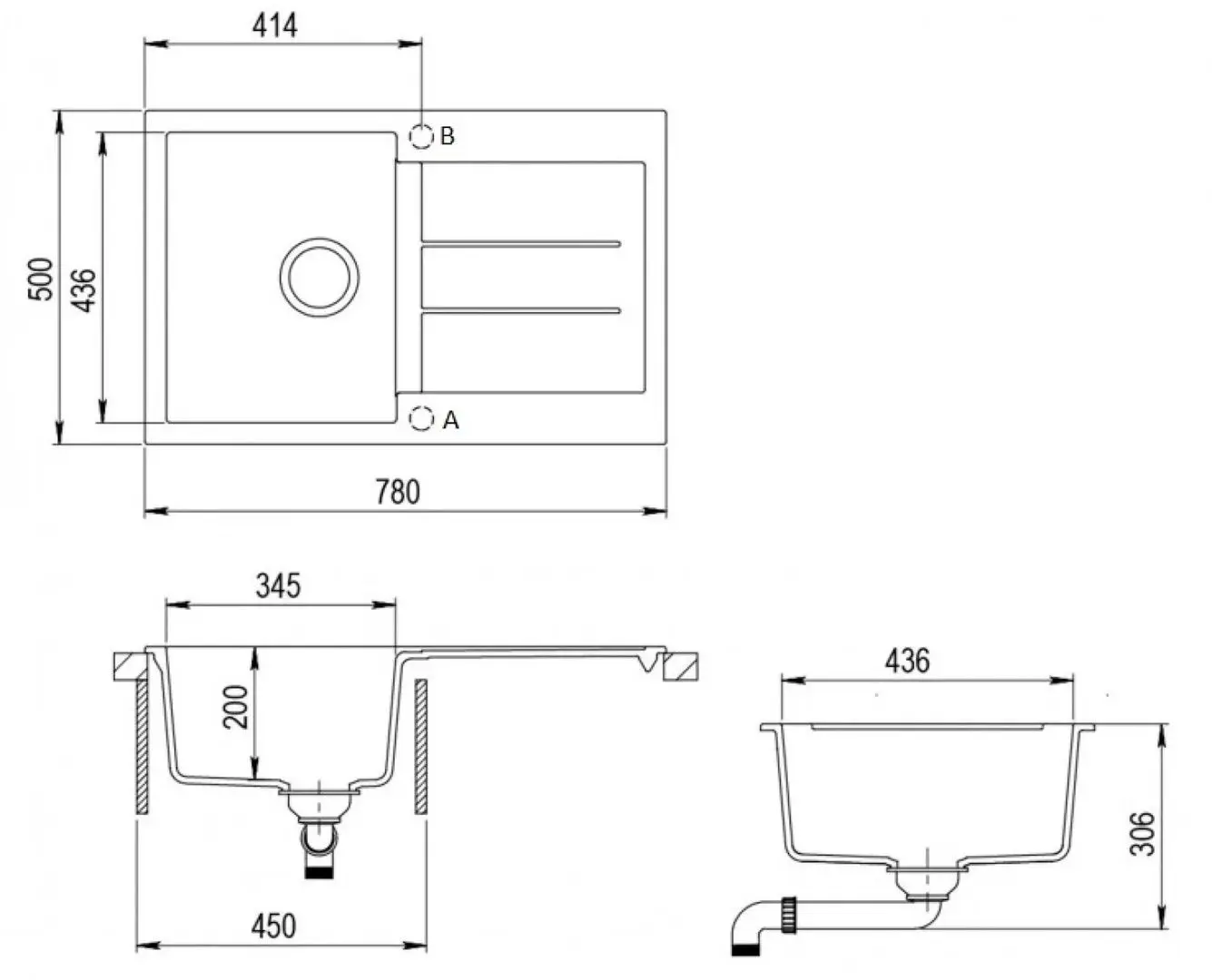  Кухонная мойка + смеситель Helika Tesa SQT101AW + 5523 (Black)