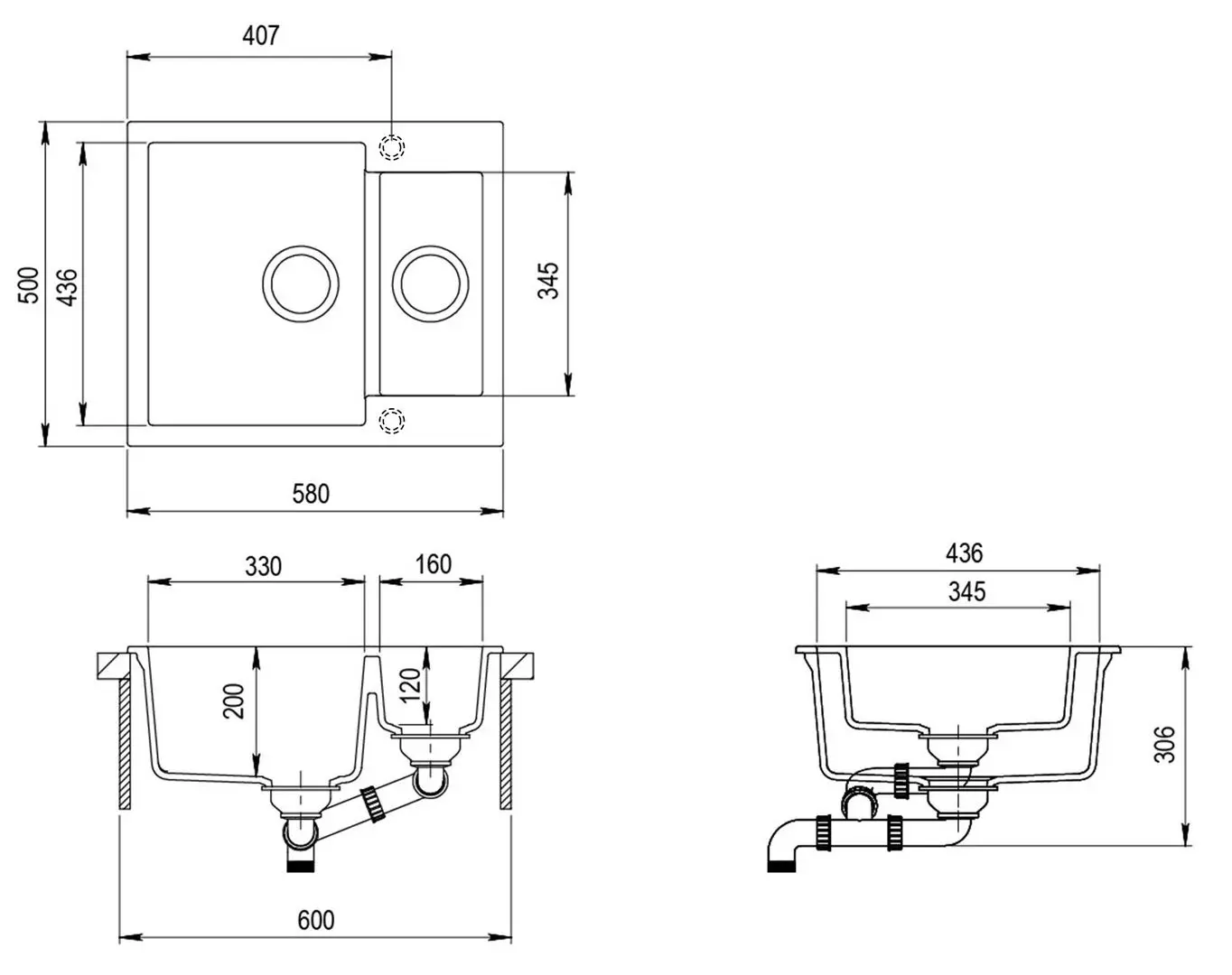 Кухонная мойка Helika Tesa SQT150AW